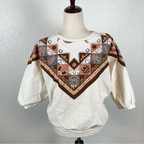 Vintage Hazelwood  Southwestern Boho Tribal crewneck pullover blouse L* - Picture 1 of 11